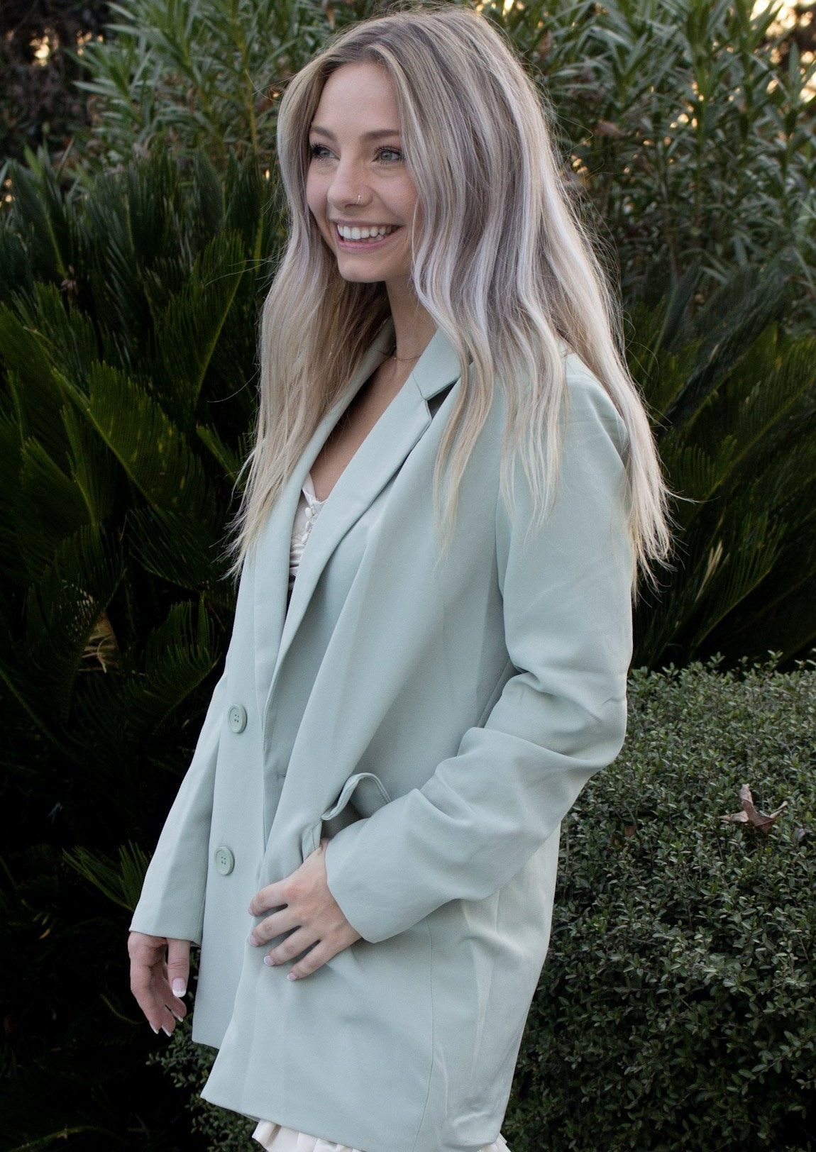 Risky Business Blazer Jacket - Sage