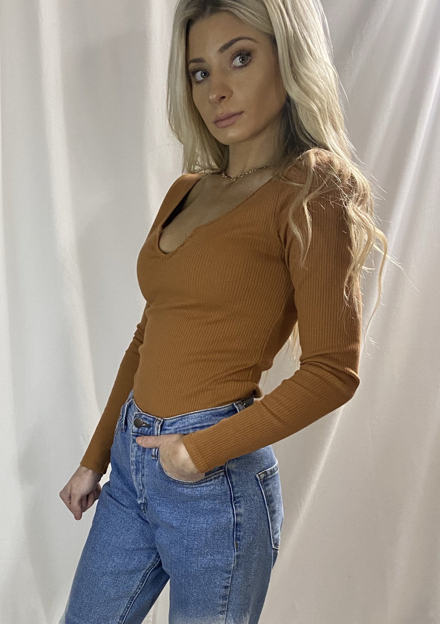 Ribbed Knit Top - Cinnamon