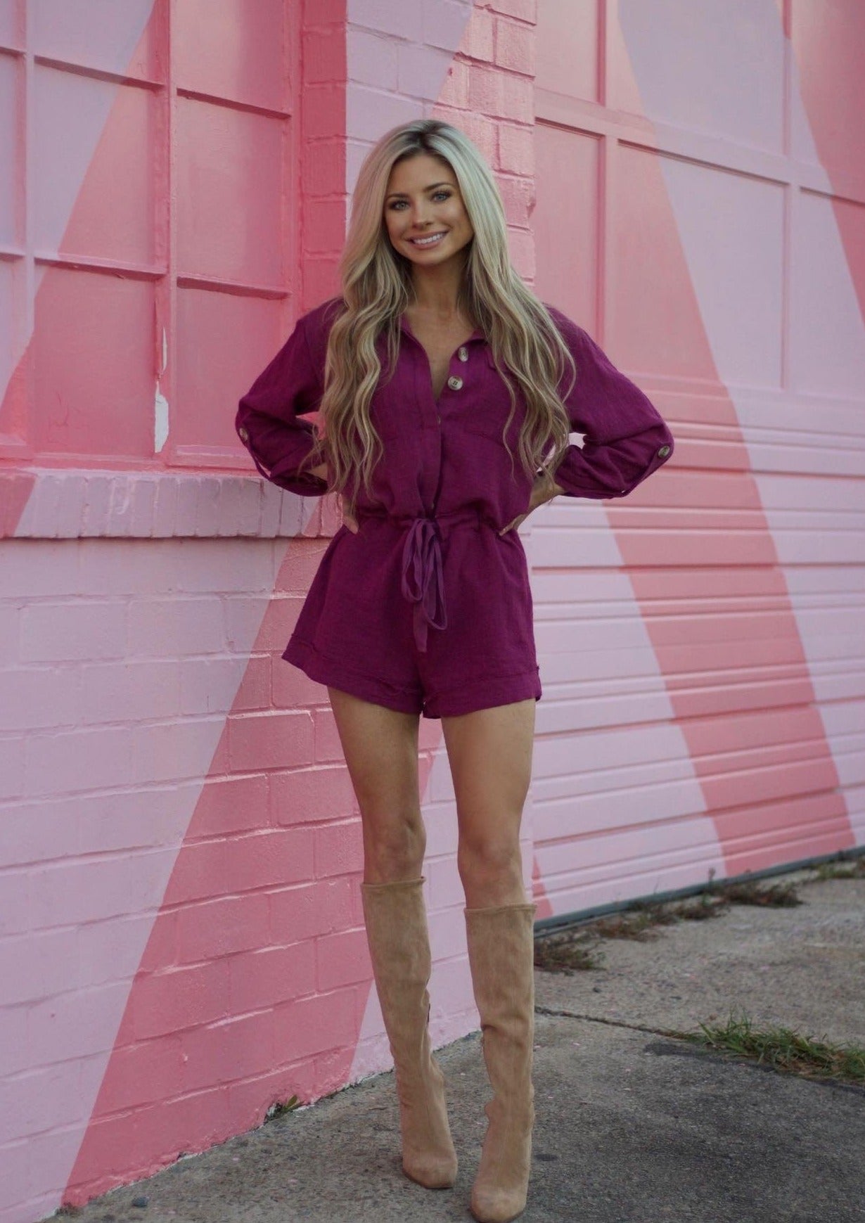 Off Your Radar Romper - Berry